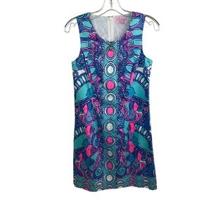 Lilly Pulitzer Sz 2 Abigail Shift Dress Sea Jewel Engineered Seahorse Blue Pink